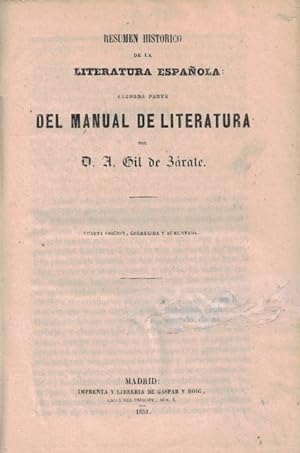 Seller image for RESUMEN HISTRICO DE LA LITERATURA ESPAOLA. 2 parte. DEL MANUAL DE LITERATURA for sale by Librera Torren de Rueda