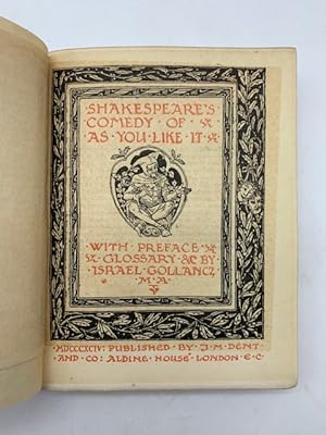 Bild des Verkufers fr Shakespeare's Comedy of As you like it with Preface, Glossary by Israel Gollancz zum Verkauf von Coenobium Libreria antiquaria