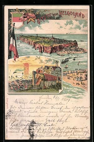 Bild des Verkufers fr Lithographie Helgoland, Gesamtansicht aus der Vogelschau, Blick vom Oberland zum Verkauf von Bartko-Reher