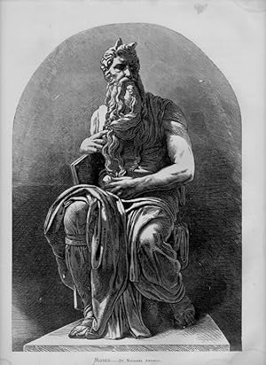 STATUE OF MOSES WITH HORNS BY MICHAEL ANGELO,1870 Religious Print