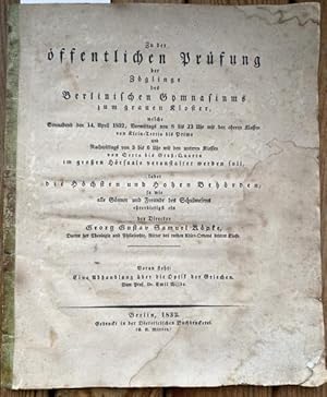 Seller image for Zu der ffentlichen Prfung der Schler des Berlinischen Gymnasiums Zum Grauen Kloster, welche . veranstaltet werden soll, ladet die hohen und hchsten Behrden sowie alle Freunde und Gnner des Schulwesens ehrerbietigst ein . Sonnabend den 14. April 1832 . der Director Georg Gustav Samuel Rpke. for sale by Treptower Buecherkabinett Inh. Schultz Volha