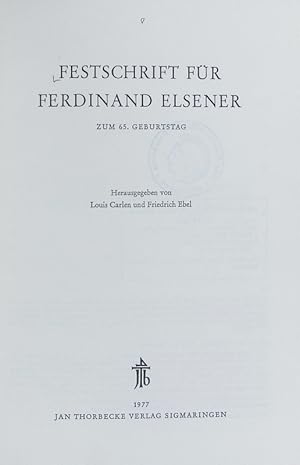 Bild des Verkufers fr Festschrift fr Ferdinand Elsener : zum 65. Geburtstag. zum Verkauf von Antiquariat Bookfarm