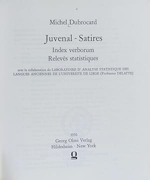 Image du vendeur pour Juvenal-Satires : index verborum ; relevs statistiques. Alpha - Omega. mis en vente par Antiquariat Bookfarm
