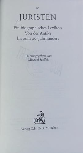 Bild des Verkufers fr Juristen : ein biographisches Lexikon ; von der Antike bis zum 20. Jahrhundert. zum Verkauf von Antiquariat Bookfarm