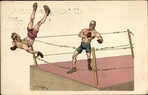 Künstler Ansichtskarte / Postkarte Schönpflug, Fritz, Boxkampf, Boxer hängt in den Seilen - BKWI ...