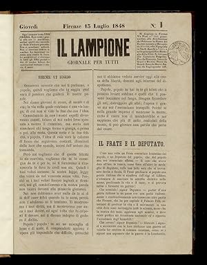 LAMPIONE (IL). Giornale per tutti. Dal n. 1 del 13 luglio 1848 al n. 217 del 5 aprile 1849.