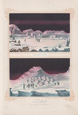 Nordlicht Schneeblüten der Eskimos (Boothia Felix) Tonlithographie aus Freya. Altkoloriert