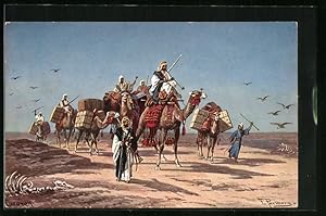 Bild des Verkufers fr Knstler-Ansichtskarte Friedrich Perlberg: gypten, Karawane Kamelreiter in der Wste zum Verkauf von Bartko-Reher