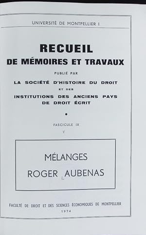 Mélanges Roger Aubenas. Recueil de mémoires et travaux ; 9.
