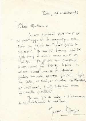 Jacques Dupin lettre autographe signée