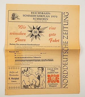 Reichsbahn-Sommerfahrplan 1972. Schwerin. Gültig ab 28. Mai 1972. -