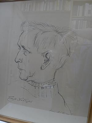 Bild des Verkufers fr Original-Portrtzeichnung von Ernst Jnger, Vom Knstler und Ernst Jnger signiert, zum Verkauf von Wolfgang Rger