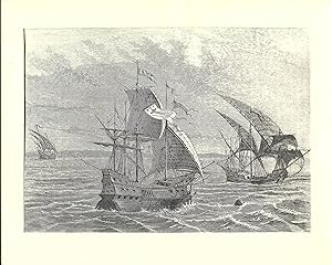 Bild des Verkufers fr Die Entdeckung Amerikas - Die drei Karavellen des Christoph Kolumbus - Holzstich um 1860; Faksimile-Druck - Loseblatt-Sammlung - Deutsches Marine Archiv - Schiffe 2 zum Verkauf von Walter Gottfried