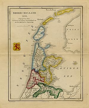 Antique Map-Texel-Vlieland-Province of Noord Holland in 1855-Veelwaard-1855