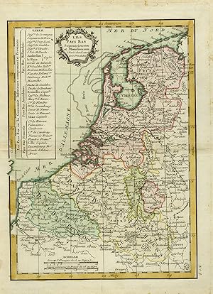 Antique Map-Les Pays-Bas or Holland-Netherlands-Belgium-Luxembourg-Lattre-1762