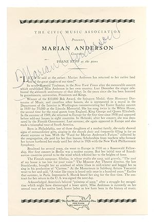 [Program]: The Civic Music Association Presents Marian Anderson, Contralto. Franz Rupp at the piano