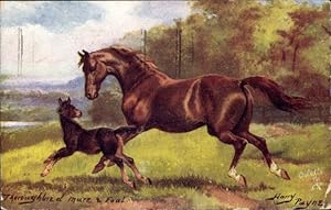 Künstler Ansichtskarte / Postkarte Payne, Harry, Thoroughbred mare and fowl, Pferde - Tuck: Man's...