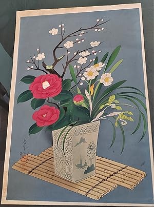 Ikebana Winter Flowers CAMELIAS Wood Block Print