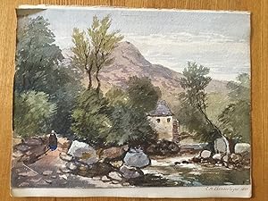 A riverside mill, rocky stream. C.M. Chamberlayne. Dated 1855