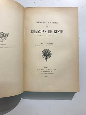 Bibliographie des chansons de geste. (Complément des Épopées françaises).