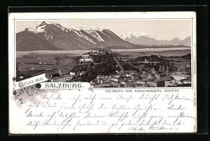 Vorläufer-Lithographie Salzburg, 1895, Gesamtansicht vom Kapuzinerberg aus