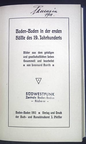 Seller image for Baden-Baden in der ersten Hlfte des 19. Jahrhunderts: Bilder aus dem geistigen und gesellschaftlichen Leben. for sale by books4less (Versandantiquariat Petra Gros GmbH & Co. KG)