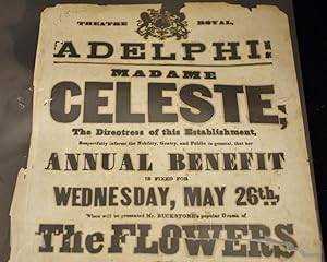 Large Theatre Play-Bill Adelphi Theatre Advertising 'Madame Celeste' Annual Benefit for May 26th ...