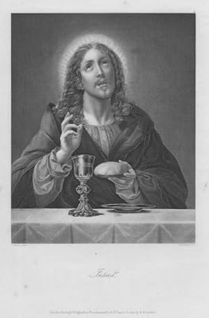 PORTRAIT OF JESUS CHRIST,Religious 1850 Antique Print