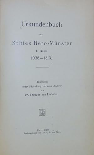 Bild des Verkufers fr Urkundenbuch des Stiftes Bero-Mnster ; Bd. 1. zum Verkauf von Antiquariat Bookfarm