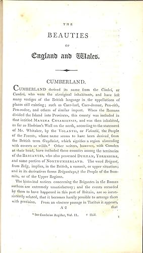 Bild des Verkufers fr The Beauties of England and Wales Vol. III - Cumberland zum Verkauf von WeBuyBooks