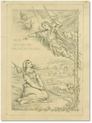 Nineteenth Century Pencil Drawing of Joan of Arc with St. Michael the Archangel