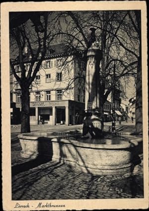 Ansichtskarte / Postkarte Lörrach in Baden, Marktbrunnen, Cafe, Straße, Bäume