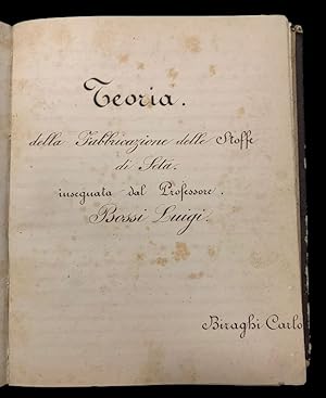 Bild des Verkufers fr Manoscritto su tessuti e stoffe. Teoria della fabbricazione delle stoffe di seta insegnata dal Professore Bossi Luigi. zum Verkauf von Studio Bibliografico Antonio Zanfrognini