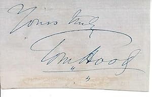 Image du vendeur pour [Thomas Hood, English poet.] Autograph Signature on valediction cut from letter. mis en vente par Richard M. Ford Ltd