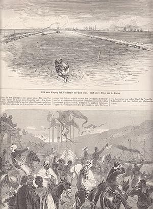 Die Eröffnungsfahrt auf dem Suez-Kanal am 17. November 1870. 2 Abbildungen mit einem Artikel zum ...