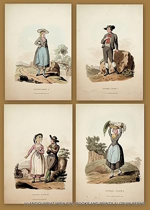 OBERÖSTERREICH Bauer, Bäuerin, Bauernmädchen, Bürgerpaar 4 Blatt Kostümdarstellungen