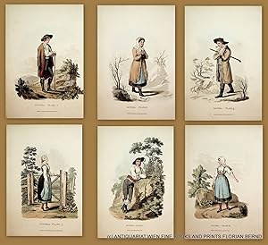 SLOVENIA, Upper Carniola 6 sheets of costume illustrations / Slowenien, Oberkrain, Bauernbursche,...