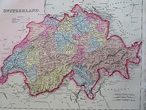 Switzerland Swiss Cantons Zurich Geneva Bern Alps 1856 DeSilver engraved map