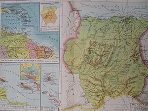 Dutch Colonies South America Cucacao Aruba Surinam 1927 Thieme map