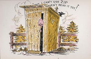 Bild des Verkufers fr outhouse postcard: But I Can't Use Zip - I Haven't Read It Yet! zum Verkauf von Mobyville