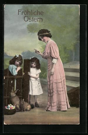 Bild des Verkufers fr Ansichtskarte Kinder entdecken Osterhasen mit Osternest zum Feste zum Verkauf von Bartko-Reher