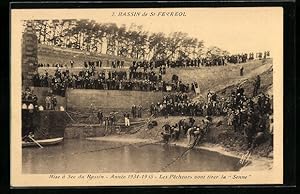 Image du vendeur pour Carte postale Bassin-de-St-Ferreol, Les Pecheurs vont tirer la Senne mis en vente par Bartko-Reher