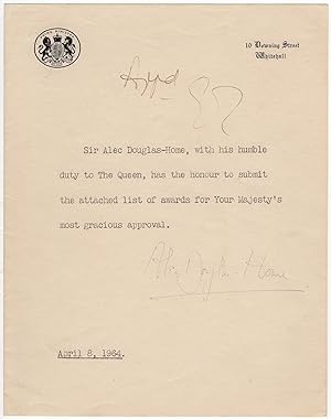 Double signed document/ official letter of PM Douglas-Home to the Queen