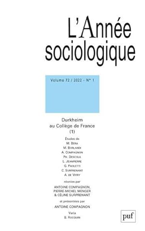 Revue L'Année sociologique n.72 : Durkheim au Collège de France (édition 2022)