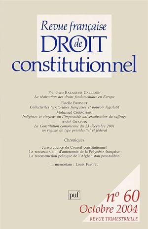 Seller image for Revue franaise de droit constitutionnel n.60 for sale by Chapitre.com : livres et presse ancienne