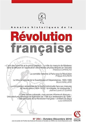 Image du vendeur pour annales historiques de la rvolution franaise n.394 : octobre/dcembre 2018 mis en vente par Chapitre.com : livres et presse ancienne