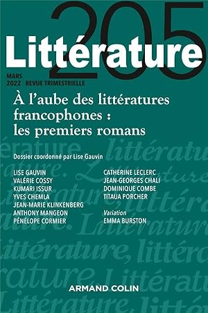 littérature n.205 : à l'aube des littératures francophones : les premiers romans