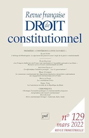 Revue française de droit constitutionnel n.129 : première conférence Louis Favoreau (édition 2022)