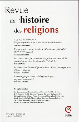 revue de l'histoire des religions - tome 233 (1/2016) varia