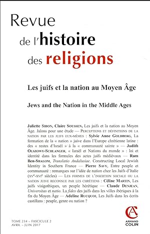 revue de l'histoire des religions n.2/2017 : les juifs et la nation au Moyen Age